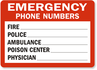 Emergency Phone Numbers Sign