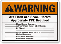 Warning Arc Flash Shock Hazard Sign