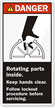 Rotating Parts Inside. Keep Hands Clear Label
