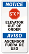 Elevator Out of Order (graphic) (bilingual) Sign