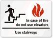 In Case of Fire Use Stairways Sign