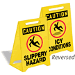 Caution Slippery Hazard Reversible Fold-Ups Floor Sign