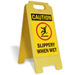 Caution Slippery When Wet W/Graphic Fold-Ups® Floor Sign