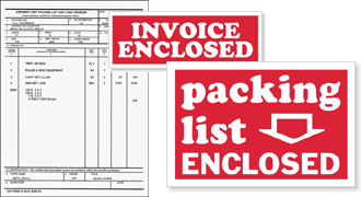 Packing List and Invoice shipping labels tell the receiving department that these, or other important documents are inside.