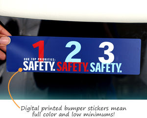 In stock bumper stickers for safety