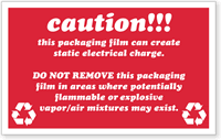 Caution Packaging Film Create Static Electrical Charge Label